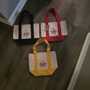 NWT- Trader Joe's Canvas Tote Bag Set - Black, Red, Yellow